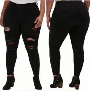 Torrid Sky High Skinny Premium Stretch Distressed High-Rise Jean Black